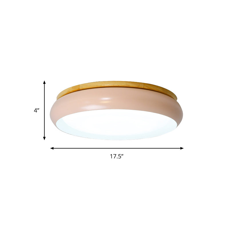 18"/21.5" Dia Drum Flush Mount Macaron Wood White/Pink/Green LED Flush Mount Lamp in White/Warm/Natural Light Clearhalo 'Ceiling Lights' 'Close To Ceiling Lights' 'Close to ceiling' 'Flush mount' Lighting' 213464