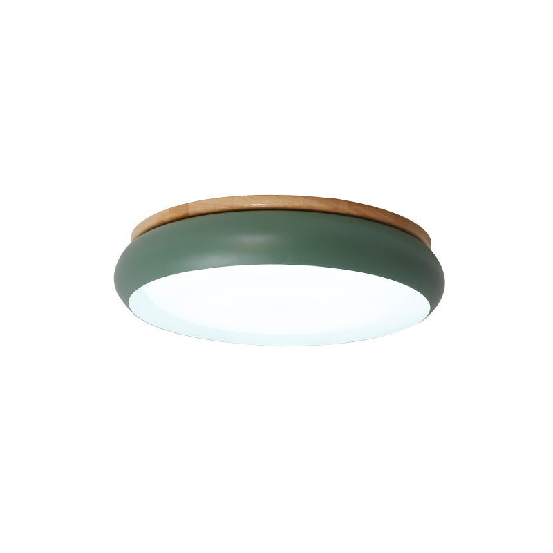18"/21.5" Dia Drum Flush Mount Macaron Wood White/Pink/Green LED Flush Mount Lamp in White/Warm/Natural Light Clearhalo 'Ceiling Lights' 'Close To Ceiling Lights' 'Close to ceiling' 'Flush mount' Lighting' 213469