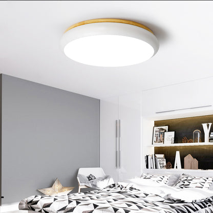 18"/21.5" Dia Drum Flush Mount Macaron Wood White/Pink/Green LED Flush Mount Lamp in White/Warm/Natural Light White Clearhalo 'Ceiling Lights' 'Close To Ceiling Lights' 'Close to ceiling' 'Flush mount' Lighting' 213470