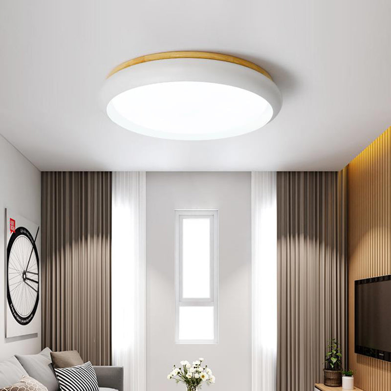 18"/21.5" Dia Drum Flush Mount Macaron Wood White/Pink/Green LED Flush Mount Lamp in White/Warm/Natural Light Clearhalo 'Ceiling Lights' 'Close To Ceiling Lights' 'Close to ceiling' 'Flush mount' Lighting' 213471