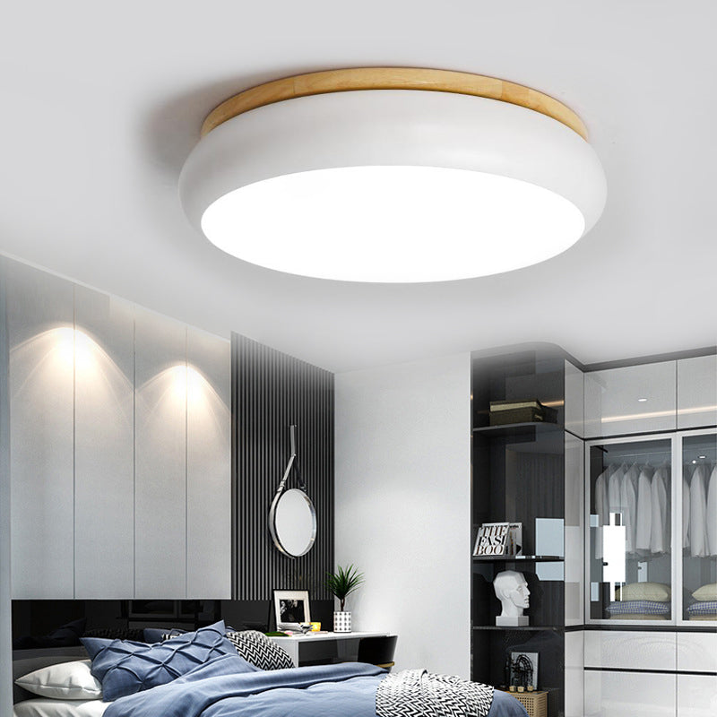 18"/21.5" Dia Drum Flush Mount Macaron Wood White/Pink/Green LED Flush Mount Lamp in White/Warm/Natural Light Clearhalo 'Ceiling Lights' 'Close To Ceiling Lights' 'Close to ceiling' 'Flush mount' Lighting' 213472