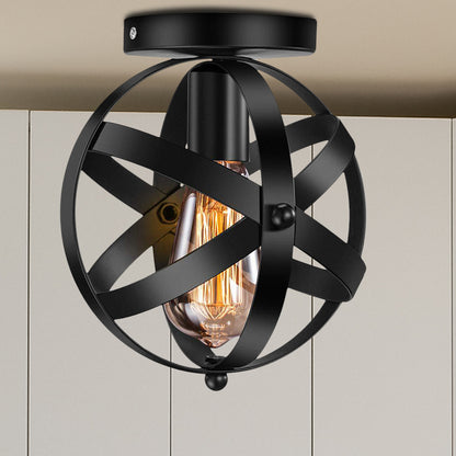 Single Bulb Semi Flush Mount Industrial Strap Globe Metal Ceiling Light in Black Black Clearhalo 'Ceiling Lights' 'Close To Ceiling Lights' 'Close to ceiling' 'Flush mount' 'Industrial Flush Mount' Lighting' 213475