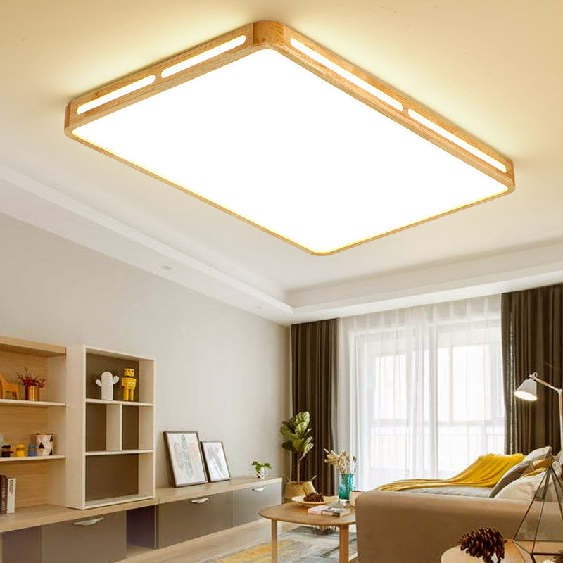 25.5"/37.5" Wide Rectangle Ceiling Light Minimalist Wood Beige LED Flush Mount Lamp for Bedroom Wood Clearhalo 'Ceiling Lights' 'Close To Ceiling Lights' 'Close to ceiling' 'Flush mount' Lighting' 213536