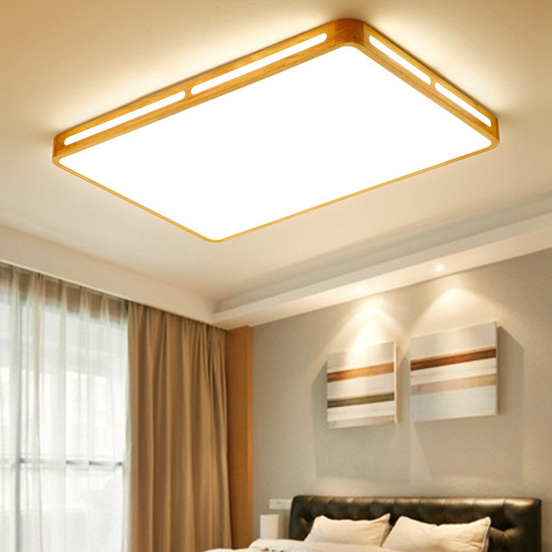 25.5"/37.5" Wide Rectangle Ceiling Light Minimalist Wood Beige LED Flush Mount Lamp for Bedroom Clearhalo 'Ceiling Lights' 'Close To Ceiling Lights' 'Close to ceiling' 'Flush mount' Lighting' 213537