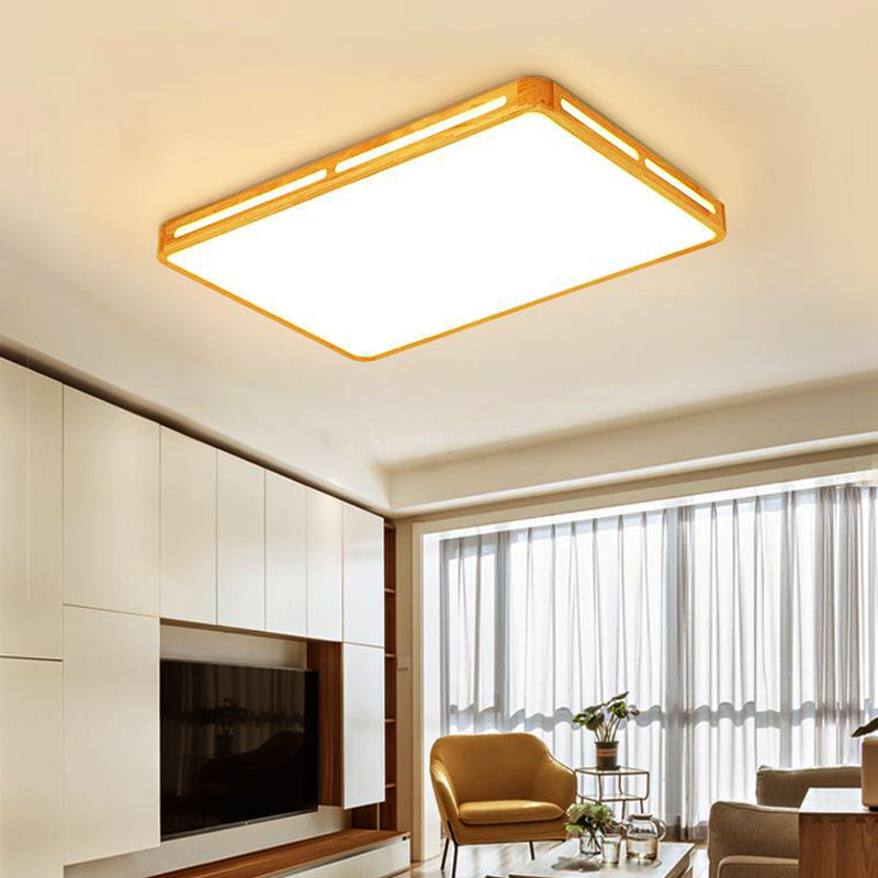 25.5"/37.5" Wide Rectangle Ceiling Light Minimalist Wood Beige LED Flush Mount Lamp for Bedroom Clearhalo 'Ceiling Lights' 'Close To Ceiling Lights' 'Close to ceiling' 'Flush mount' Lighting' 213538