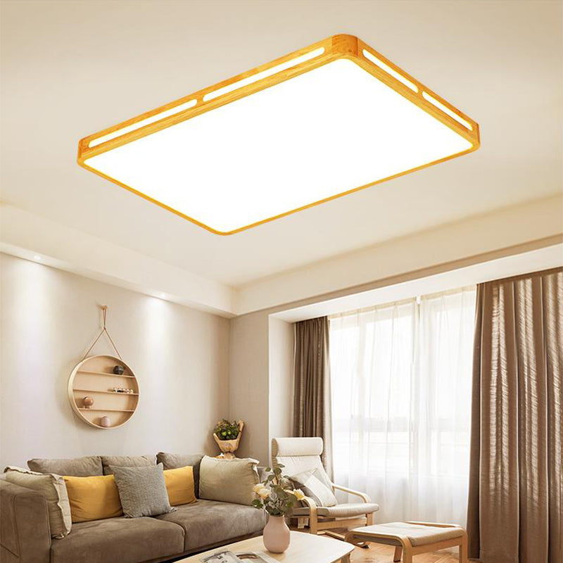 25.5"/37.5" Wide Rectangle Ceiling Light Minimalist Wood Beige LED Flush Mount Lamp for Bedroom Clearhalo 'Ceiling Lights' 'Close To Ceiling Lights' 'Close to ceiling' 'Flush mount' Lighting' 213539