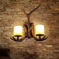 Brown Cylinder Wall Lamp Rustic Frost Glass 2 Bulbs Living Room Wall Light Fixture with Decorative Antler Clearhalo 'Wall Lamps & Sconces' 'Wall Lights' Lighting' 2135823