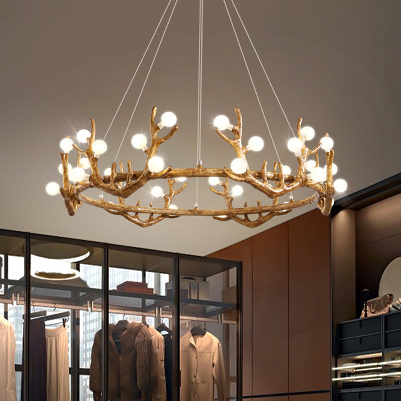 Antler Living Room Ceiling Lighting Vintage Resin Brown LED Chandelier Light with Ball Frost Glass Shade Clearhalo 'Ceiling Lights' 'Chandeliers' Lighting' options 2135867