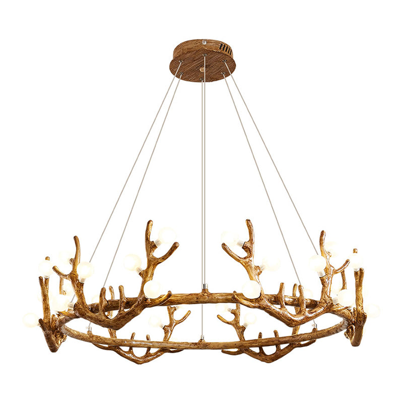Antler Living Room Ceiling Lighting Vintage Resin Brown LED Chandelier Light with Ball Frost Glass Shade Clearhalo 'Ceiling Lights' 'Chandeliers' Lighting' options 2135869