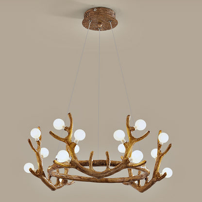 Antler Living Room Ceiling Lighting Vintage Resin Brown LED Chandelier Light with Ball Frost Glass Shade 18 Brown Clearhalo 'Ceiling Lights' 'Chandeliers' Lighting' options 2135872_3e2e67df-bbc3-4af4-b820-ed77c97a89c1