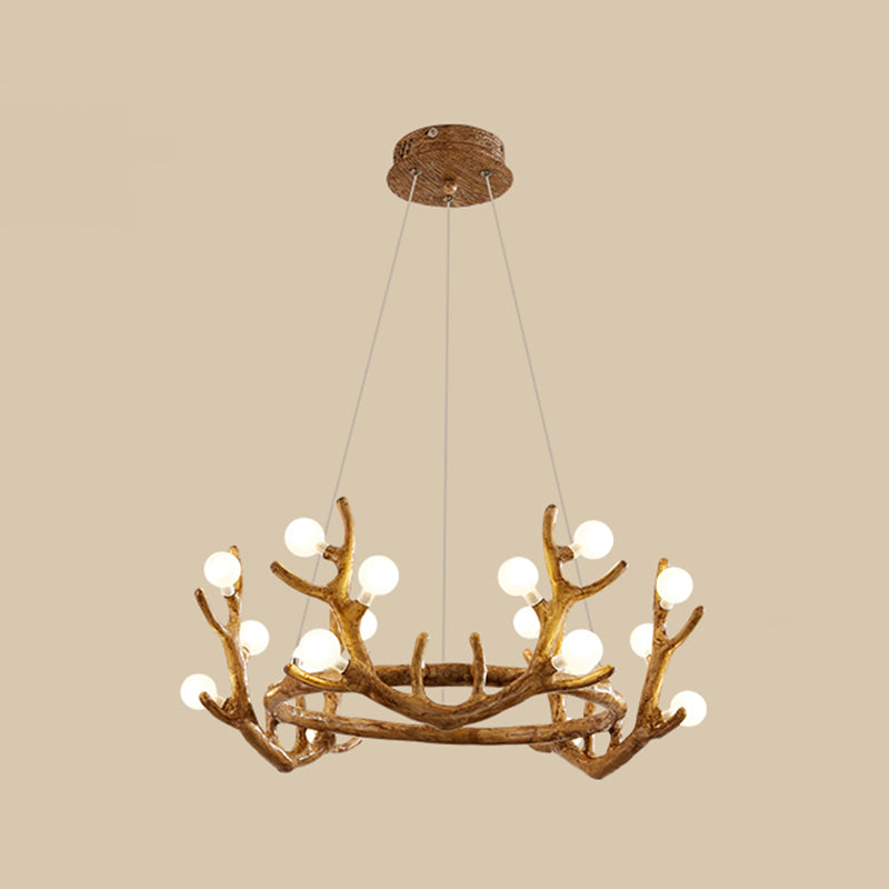 Antler Living Room Ceiling Lighting Vintage Resin Brown LED Chandelier Light with Ball Frost Glass Shade Clearhalo 'Ceiling Lights' 'Chandeliers' Lighting' options 2135873