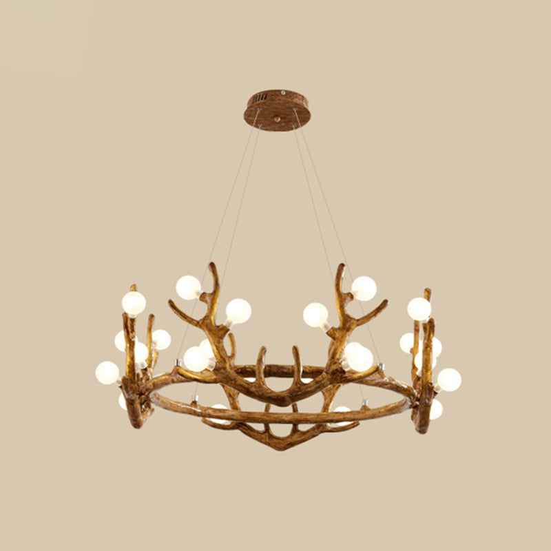 Antler Living Room Ceiling Lighting Vintage Resin Brown LED Chandelier Light with Ball Frost Glass Shade Clearhalo 'Ceiling Lights' 'Chandeliers' Lighting' options 2135876