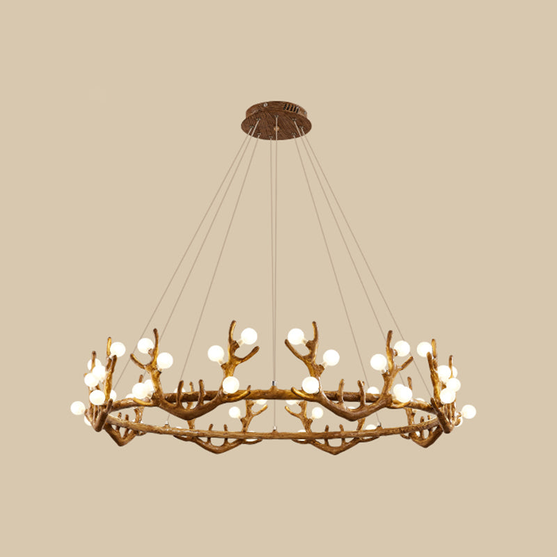 Antler Living Room Ceiling Lighting Vintage Resin Brown LED Chandelier Light with Ball Frost Glass Shade Clearhalo 'Ceiling Lights' 'Chandeliers' Lighting' options 2135880
