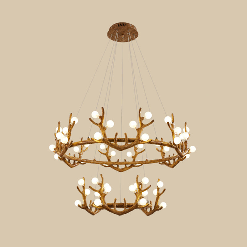 Antler Living Room Ceiling Lighting Vintage Resin Brown LED Chandelier Light with Ball Frost Glass Shade Clearhalo 'Ceiling Lights' 'Chandeliers' Lighting' options 2135882