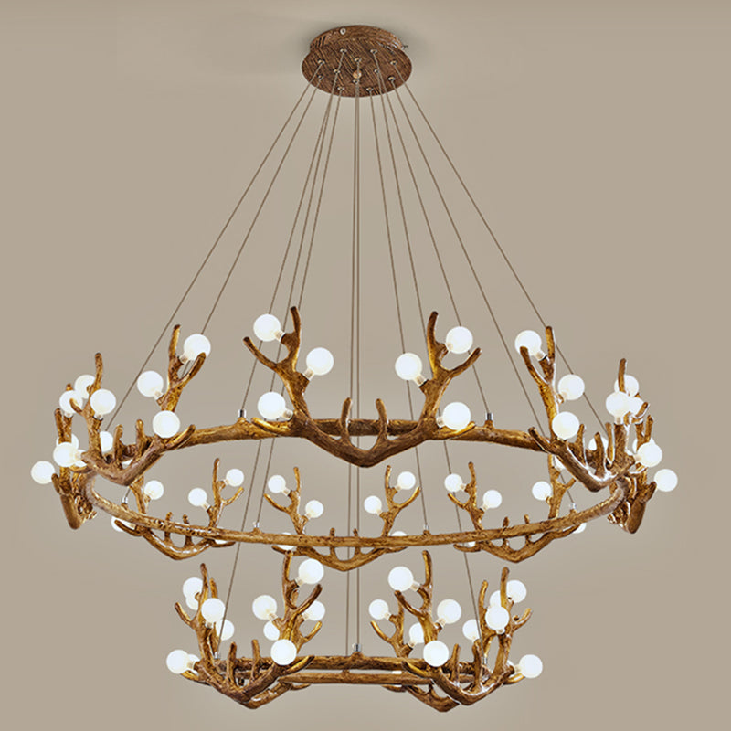 Antler Living Room Ceiling Lighting Vintage Resin Brown LED Chandelier Light with Ball Frost Glass Shade 72 Brown Clearhalo 'Ceiling Lights' 'Chandeliers' Lighting' options 2135883_a220d0b6-f9b8-4a3b-ad3d-35b34e7119f1