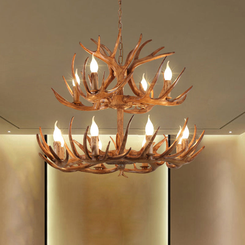 Antler Shape Resin Chandelier Light Rustic Restaurant Pendant Light Fixture in Brown 12 Brown Clearhalo 'Ceiling Lights' 'Chandeliers' 'Modern Chandeliers' 'Modern' Lighting' 2135912