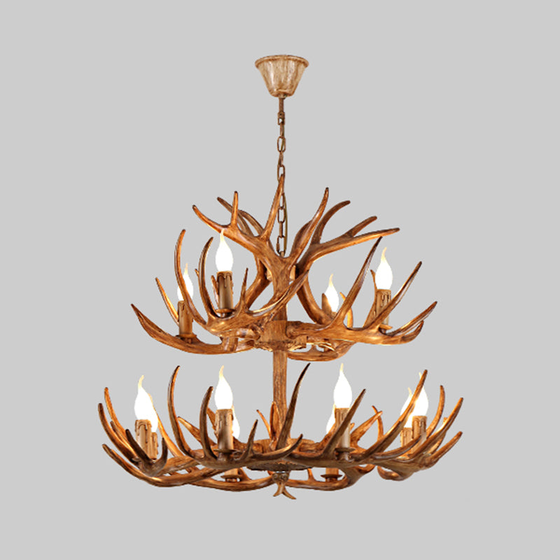 Antler Shape Resin Chandelier Light Rustic Restaurant Pendant Light Fixture in Brown Clearhalo 'Ceiling Lights' 'Chandeliers' 'Modern Chandeliers' 'Modern' Lighting' 2135914