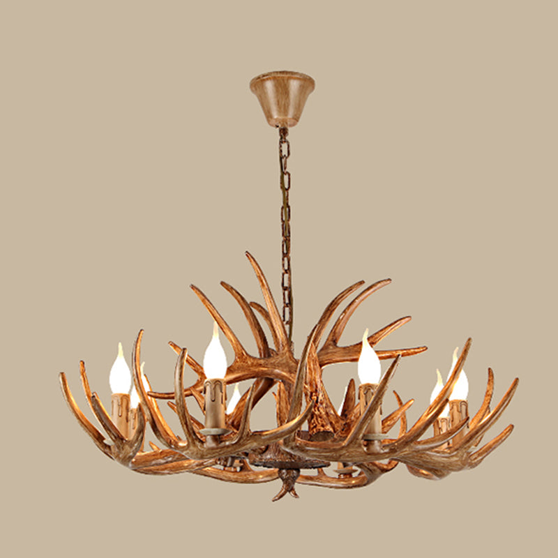 Antler Shape Resin Chandelier Light Rustic Restaurant Pendant Light Fixture in Brown 8 Brown Clearhalo 'Ceiling Lights' 'Chandeliers' 'Modern Chandeliers' 'Modern' Lighting' 2135918