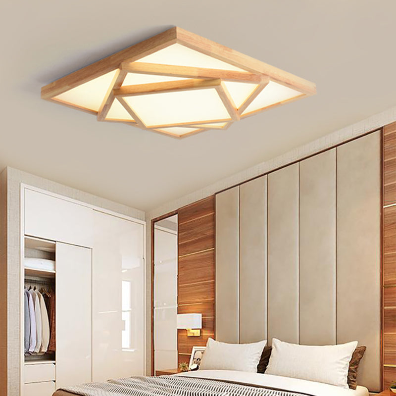 19"/25"/31.5" Wide Square Ceiling Light Minimalist Wood Beige LED Flush Mount Lamp in White/Warm/Natural Light Wood Clearhalo 'Ceiling Lights' 'Close To Ceiling Lights' 'Close to ceiling' 'Flush mount' Lighting' 213602