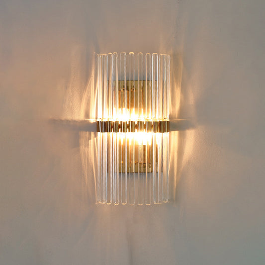 Contemporary Pillar Wall Sconce Light Crystal 2 Heads Living Room Wall Mounted Lamp in Gold Gold B Clearhalo 'Modern wall lights' 'Modern' 'Wall Lamps & Sconces' 'Wall Lights' Lighting' 2136049