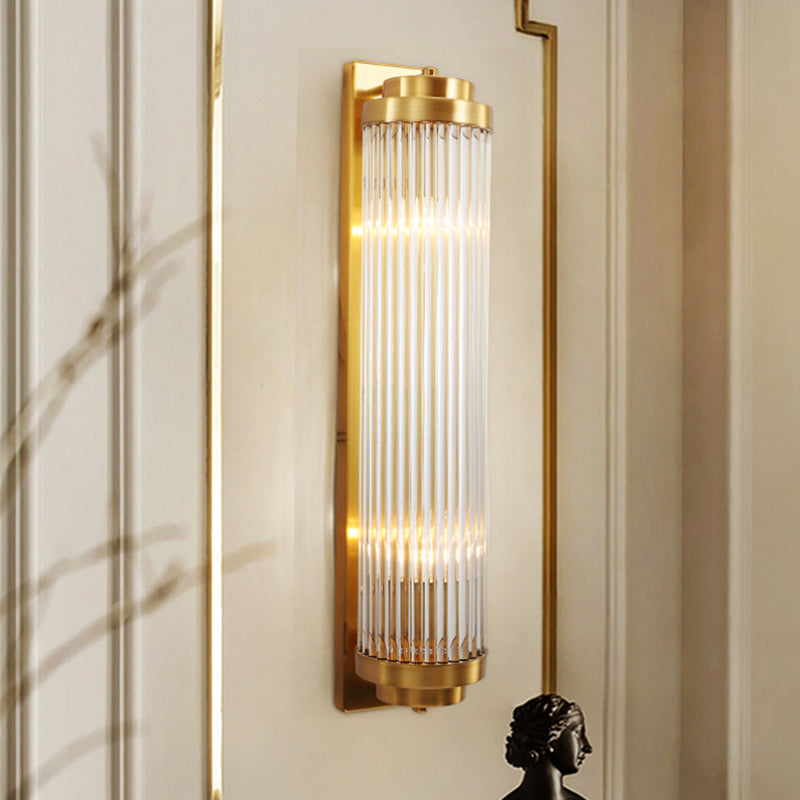 Contemporary Pillar Wall Sconce Light Crystal 2 Heads Living Room Wall Mounted Lamp in Gold Gold F Clearhalo 'Modern wall lights' 'Modern' 'Wall Lamps & Sconces' 'Wall Lights' Lighting' 2136051
