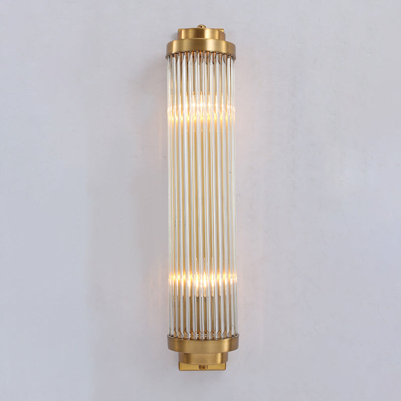 Contemporary Pillar Wall Sconce Light Crystal 2 Heads Living Room Wall Mounted Lamp in Gold Clearhalo 'Modern wall lights' 'Modern' 'Wall Lamps & Sconces' 'Wall Lights' Lighting' 2136052