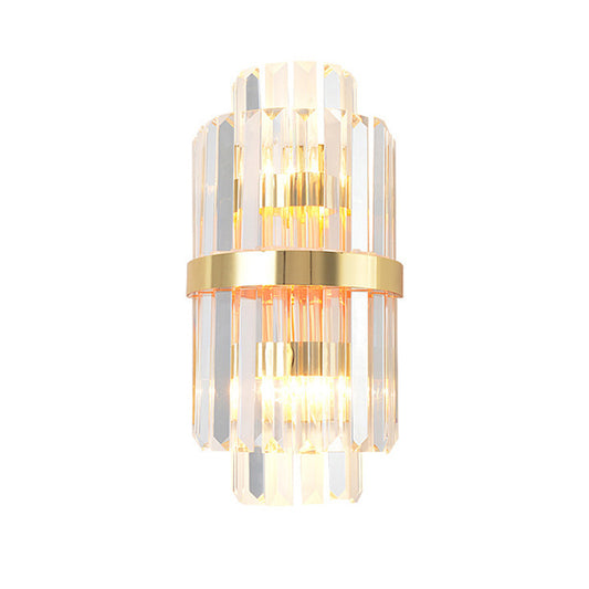 Shaded Wall Sconce Light Simplicity Crystal Rod 2 Bulbs Living Room Wall Mount Light in Gold Gold C Clearhalo 'Modern wall lights' 'Modern' 'Wall Lamps & Sconces' 'Wall Lights' Lighting' 2136057