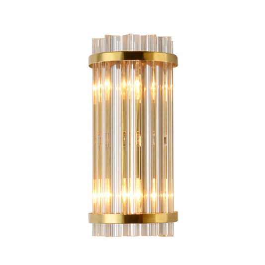 Shaded Wall Sconce Light Simplicity Crystal Rod 2 Bulbs Living Room Wall Mount Light in Gold Gold G Clearhalo 'Modern wall lights' 'Modern' 'Wall Lamps & Sconces' 'Wall Lights' Lighting' 2136062