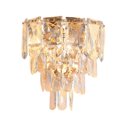 Crystal Tiered Tapered Wall Lamp Artistic 3 Heads Brass Wall Light Fixture for Living Room Clearhalo 'Modern wall lights' 'Modern' 'Wall Lamps & Sconces' 'Wall Lights' Lighting' 2136072