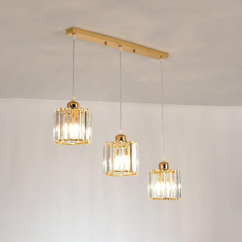 Cube Shaped Multi Ceiling Lamp Simplicity Crystal 3 Bulbs Dining Room Suspension Light Fixture in Gold Clearhalo 'Ceiling Lights' 'Modern Pendants' 'Modern' 'Pendant Lights' 'Pendants' Lighting' 2136118
