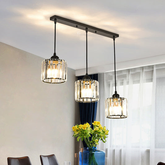 Cube Shaped Multi Ceiling Lamp Simplicity Crystal 3 Bulbs Dining Room Suspension Light Fixture in Gold Black Linear Clearhalo 'Ceiling Lights' 'Modern Pendants' 'Modern' 'Pendant Lights' 'Pendants' Lighting' 2136119