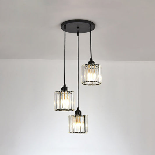 Cube Shaped Multi Ceiling Lamp Simplicity Crystal 3 Bulbs Dining Room Suspension Light Fixture in Gold Black Round Clearhalo 'Ceiling Lights' 'Modern Pendants' 'Modern' 'Pendant Lights' 'Pendants' Lighting' 2136121