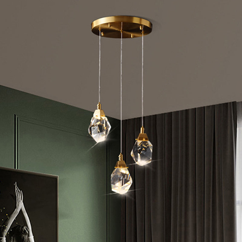Crystal Gemstone Shaped LED Suspension Light Artistic Brass Pendant Light Fixture for Dining Room Clearhalo 'Ceiling Lights' 'Modern Pendants' 'Modern' 'Pendant Lights' 'Pendants' Lighting' 2136123