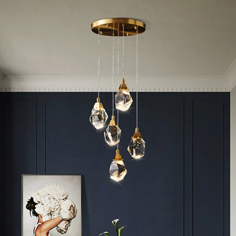 Crystal Gemstone Shaped LED Suspension Light Artistic Brass Pendant Light Fixture for Dining Room 5 Brass Clearhalo 'Ceiling Lights' 'Modern Pendants' 'Modern' 'Pendant Lights' 'Pendants' Lighting' 2136124