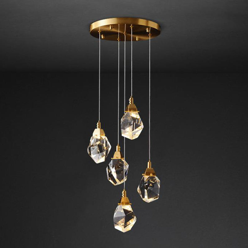 Crystal Gemstone Shaped LED Suspension Light Artistic Brass Pendant Light Fixture for Dining Room Clearhalo 'Ceiling Lights' 'Modern Pendants' 'Modern' 'Pendant Lights' 'Pendants' Lighting' 2136125