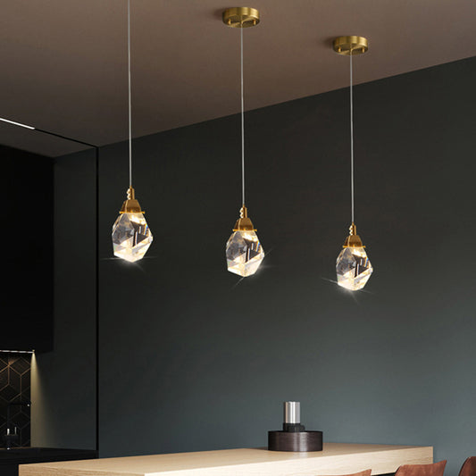 Crystal Gemstone Shaped LED Suspension Light Artistic Brass Pendant Light Fixture for Dining Room 1 Brass