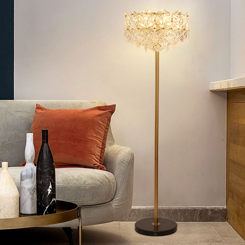 Snowflake K9 Crystal Floor Lamp Contemporary 6 Heads Gold Standing Light for Living Room Gold Clearhalo 'Floor Lamps' 'Lamps' Lighting' 2136129