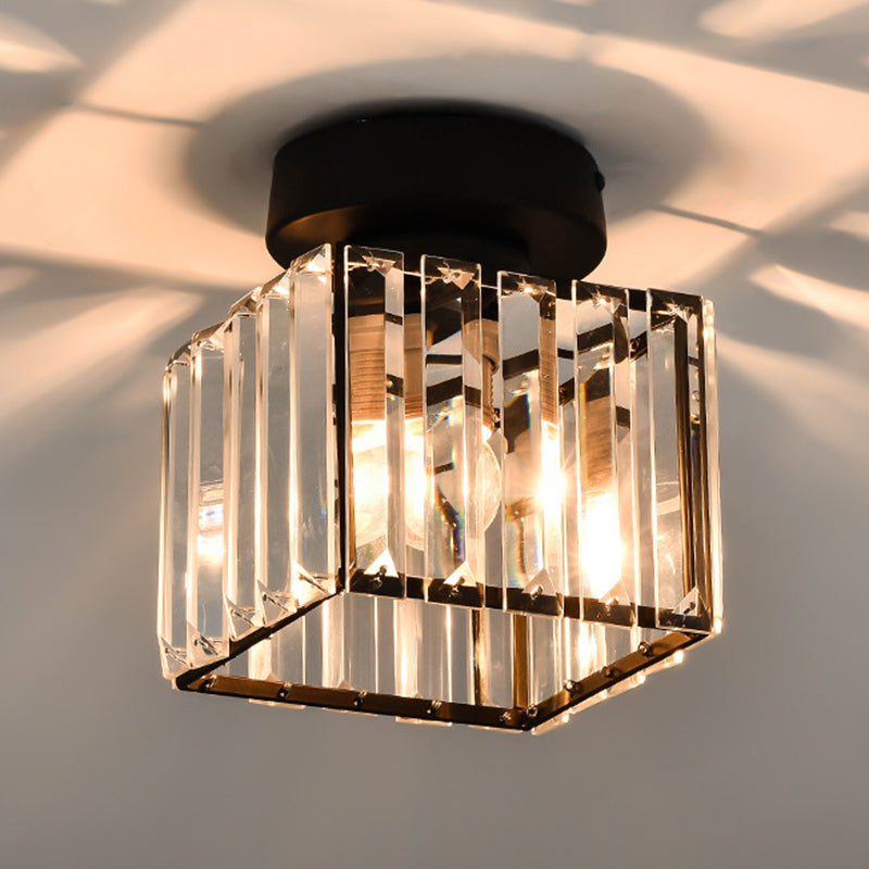 Contemporary Geometric Flush Ceiling Light Tri-Prism Crystal 1-Light Hallway Flush Mount Lighting in Black Clearhalo 'Ceiling Lights' 'Close To Ceiling Lights' 'Close to ceiling' 'Flush mount' Lighting' 2136140