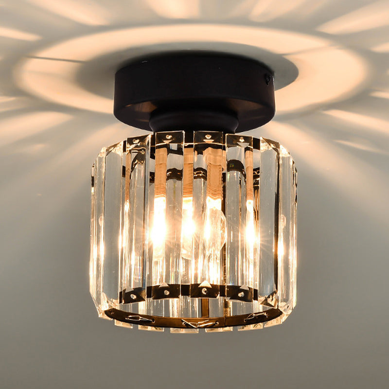 Contemporary Geometric Flush Ceiling Light Tri-Prism Crystal 1-Light Hallway Flush Mount Lighting in Black Clearhalo 'Ceiling Lights' 'Close To Ceiling Lights' 'Close to ceiling' 'Flush mount' Lighting' 2136143