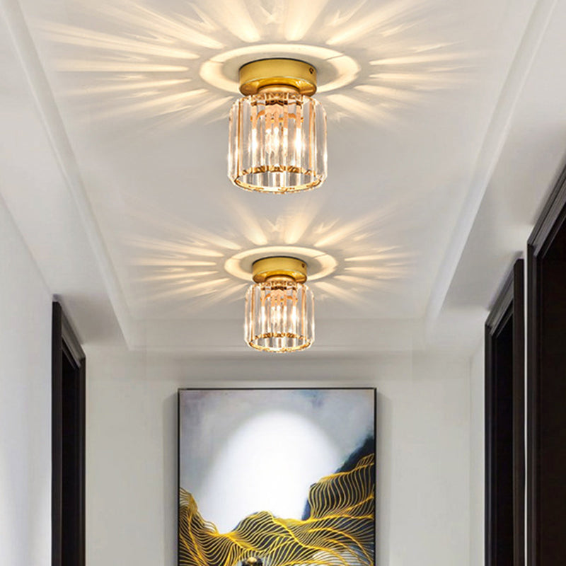 Geometrical Flush Mount Light Simplicity K9 Crystal 1 Bulb Hallway Flush Mount Ceiling Light in Gold Gold Round Clearhalo 'Ceiling Lights' 'Close To Ceiling Lights' 'Lighting' 2136146_af1396ba-5749-4736-987f-d5d26a9ebadc