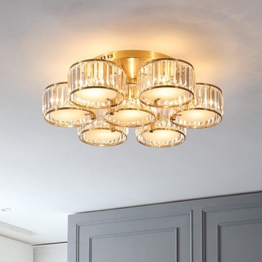 Tri-Prism Crystal Round Flush Mount Lighting Minimalist Gold Semi Flush Ceiling Light Clearhalo 'Ceiling Lights' 'Close To Ceiling Lights' 'Close to ceiling' 'Semi-flushmount' Lighting' 2136230