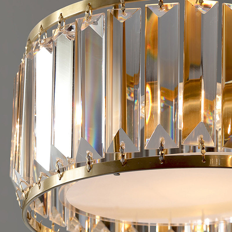 Tri-Prism Crystal Round Flush Mount Lighting Minimalist Gold Semi Flush Ceiling Light Clearhalo 'Ceiling Lights' 'Close To Ceiling Lights' 'Close to ceiling' 'Semi-flushmount' Lighting' 2136234