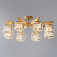 Radial Metallic Semi Flush Light Modern Gold Ceiling Flush Mount with Cylinder Tri-Prism Crystal Shade Clearhalo 'Ceiling Lights' 'Close To Ceiling Lights' 'Close to ceiling' 'Semi-flushmount' Lighting' 2136239