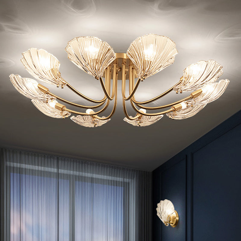 Scallop Shaped Clear Crystal Semi Flush Mount Contemporary Gold Ceiling Mounted Light 10 Gold Clearhalo 'Ceiling Lights' 'Close To Ceiling Lights' 'Close to ceiling' 'Semi-flushmount' Lighting' 2136243
