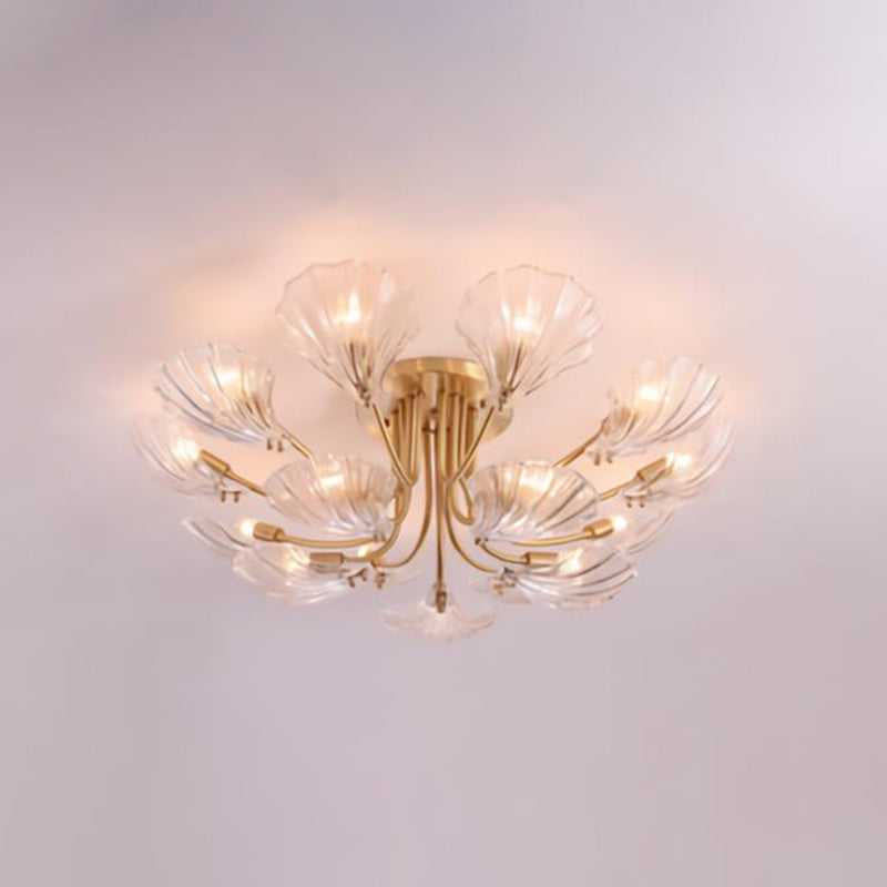 Scallop Shaped Clear Crystal Semi Flush Mount Contemporary Gold Ceiling Mounted Light 15 Gold Clearhalo 'Ceiling Lights' 'Close To Ceiling Lights' 'Close to ceiling' 'Semi-flushmount' Lighting' 2136248