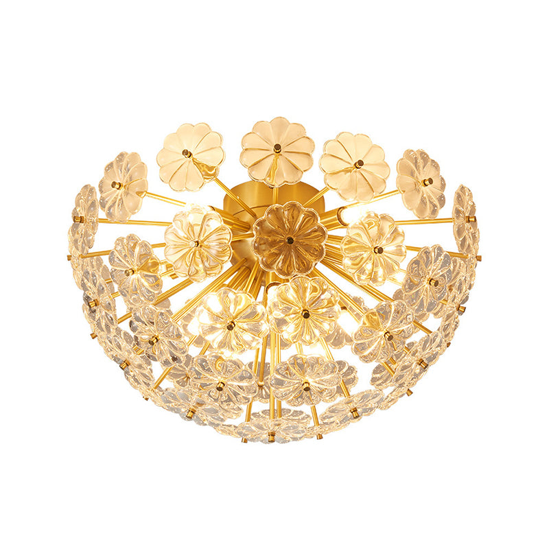 Dome Shaped Flush Mount Modern Crystal Flower Living Room Flushmount Ceiling Light in Brass Clearhalo 'Ceiling Lights' 'Close To Ceiling Lights' 'Close to ceiling' 'Flush mount' Lighting' 2136271