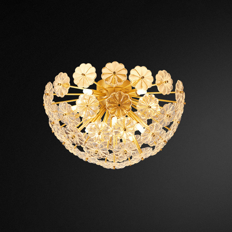 Dome Shaped Flush Mount Modern Crystal Flower Living Room Flushmount Ceiling Light in Brass Clearhalo 'Ceiling Lights' 'Close To Ceiling Lights' 'Close to ceiling' 'Flush mount' Lighting' 2136272