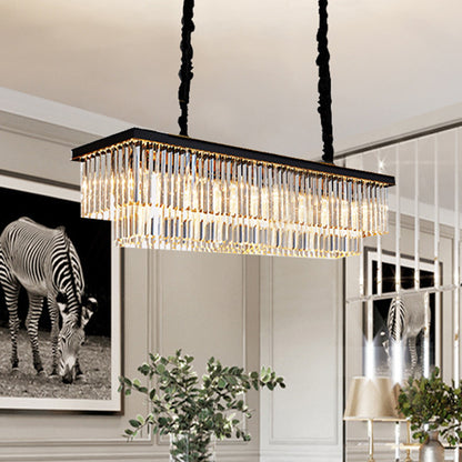 2-Tier Rectangle Living Room Pendant Light Tri-Prism Crystal Artistic Hanging Island Light Black Clearhalo 'Ceiling Lights' 'Island Lights' Lighting' 2136279