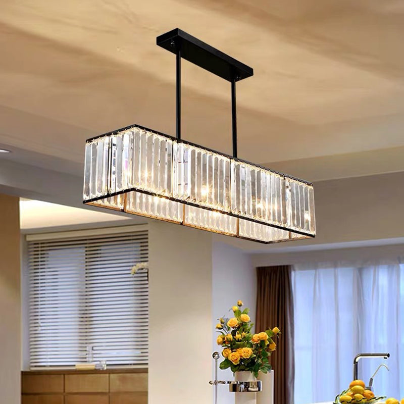 Minimalism Rectangular Island Pendant Light Clear Crystal 4 Heads Living Room Ceiling Light Clearhalo 'Ceiling Lights' 'Island Lights' Lighting' 2136284