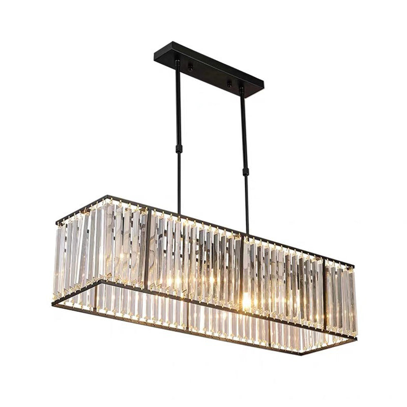 Minimalism Rectangular Island Pendant Light Clear Crystal 4 Heads Living Room Ceiling Light Clearhalo 'Ceiling Lights' 'Island Lights' Lighting' 2136285